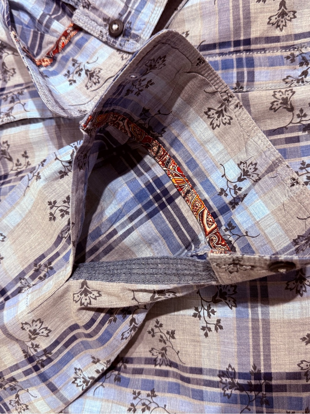 Robert Graham Long Sleeve Button Down Shirt Mens M Blue Floral Plaid - Picture 3 of 9